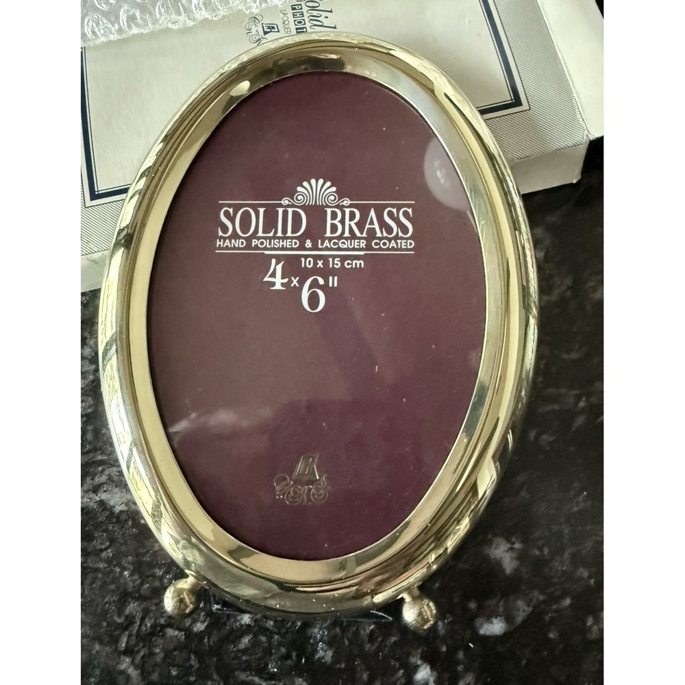 Solid Brass Footed Oval Photo Frame 4x6 Hand Polished Lacquer Coated NIB